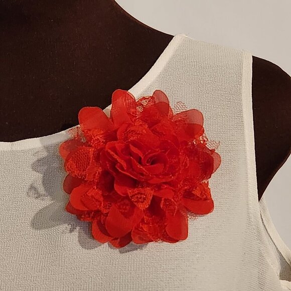 Hand Crafted Red Floral Brooch Lace Fabric Pin Flower Brooch - Picture 4 of 7